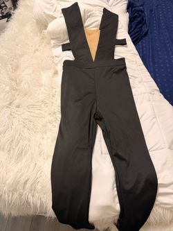 Black Suspender Jumpsuit with Deep V-SHEIN