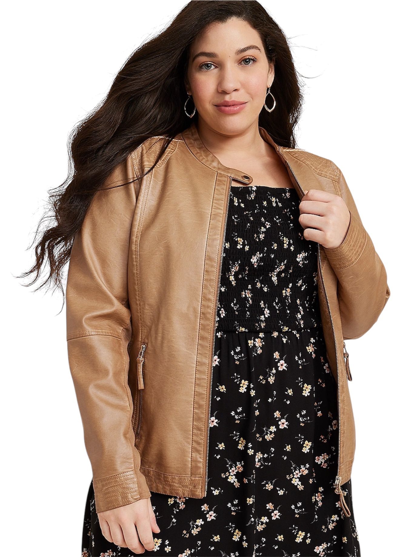 Maurices Full Zip Faux Leather Jacket Size 3X Long Sleeve Ribbed