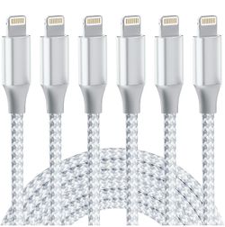 iPhone Charger 6 Pack 10ft MFi Certified Lightning Cable Fast Charging Cord Nylon Braided Extra Long High Speed Data Transfer Sync Cord for Apple iPho