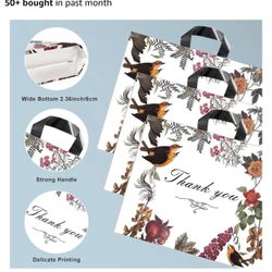 Thank You Bags Plastic Floral 12" W x 10" H, 60 Pack