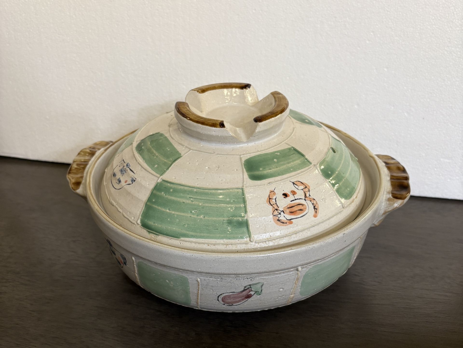 Japanese Casserole Donabe Crab/Aubergine/Pufferfish Design Clay Pot