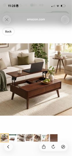 Solid Oak Lift Top Coffee Table with Drawers, Walnut, 39,37"