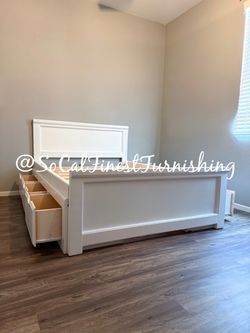 White full bed with drawers