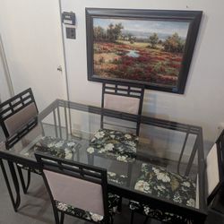Metal and Glass Kitchen Table With 4 Chairs