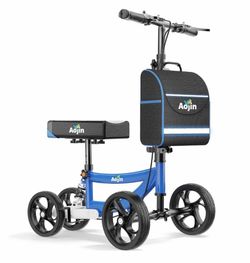 Aojin Knee Scooter for Adults for Foot Injuries, Storage Bag, 8'' Wheels 300lbs Foldable Leg Knee Scooter, Dual Brake, Adjustable Height, 13" Cozy Kne