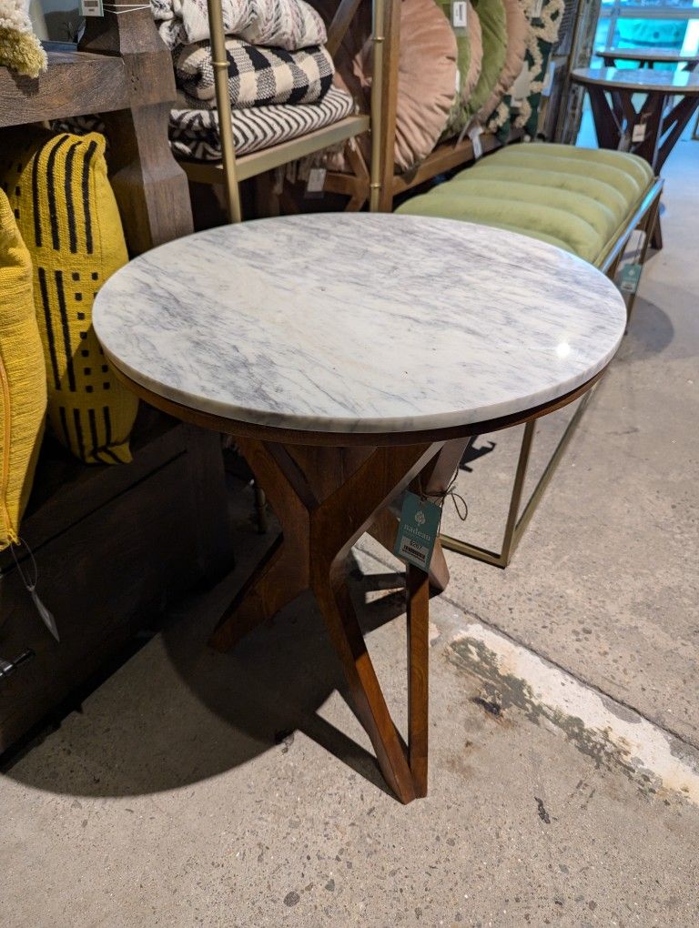 X Style Wood And Marble End Table