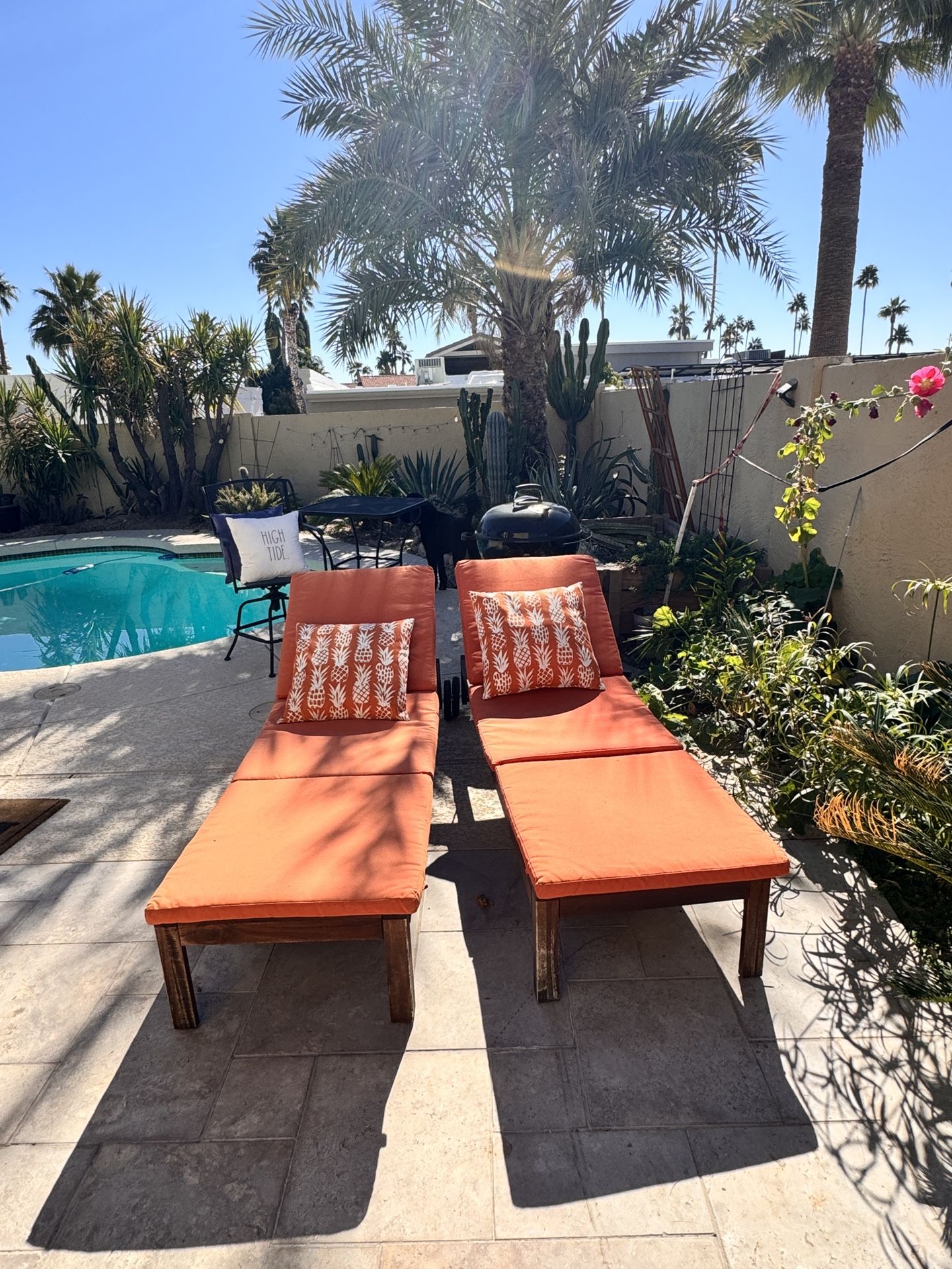 2 Wooden Outdoor Chaise Lounge Chairs