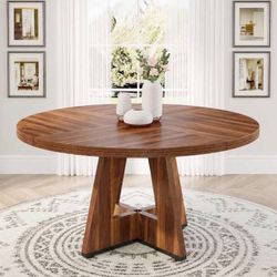 Brown Round Dining Table for 4-6 People, 47 Inches Dining Room Table with Wooden Base. NO CHAIRS!!!