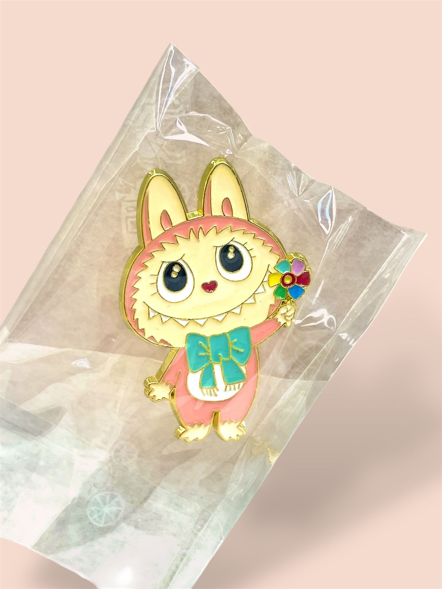Labubu Pink Monster Take-my-flowers large Enamel pin (1 count, New)