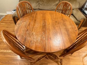48” Solid Oak Round Dining Table and 4 Chairs