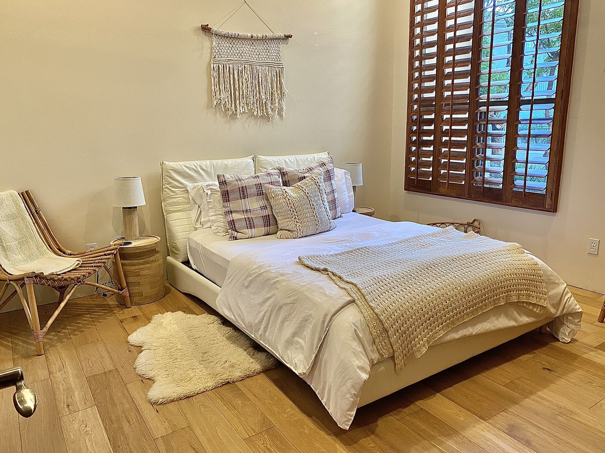 Queen bed Frame White Leather