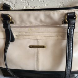 Stone Mountain Leather Handbag  Cream And Black 