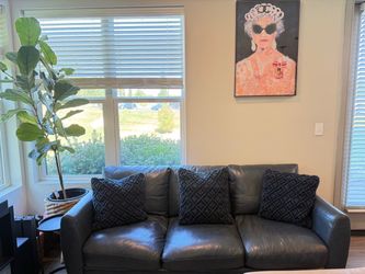 Dark Blue/Gray Leather 3-Seat Sofa