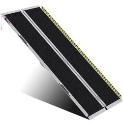7FT, Anti-Slip Aluminum Folding Portable Ramp, Wheelchair Ramps Weight Capacity Up to 600 LBS,