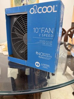 O2 COOL 10" Portable Ventilation Fan Gray Battery 2-Speed Tilt Handle Patented