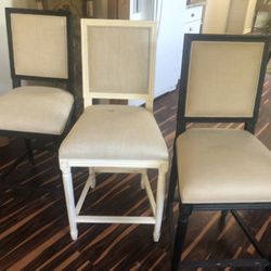 Three Linen Restoration Hardware Bar Stools 