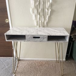 Modern Glam Chic Faux Marble  Vanity living room Console Hallway Entryway gold Legs Desk Table