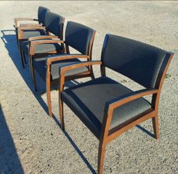 4 WIDE WOOD CHAIRS.