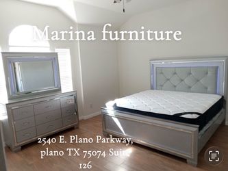 Silver Bedroom Set with LED Headboard