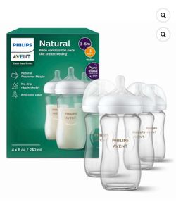 Philips Avent Glass Natural Baby Bottle With Natural Response Nipple, 8oz, 4pk, SCY913/04