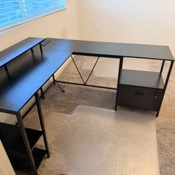 L Shaped Desk With LED Light & Filing Cabinet - Needs To Go!