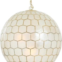 Creative Co-Op Capiz Honeycomb Globe Chandelier Pendant Light, Capiz White Seashells with Antique Gold  Brand Creative Co-Op Color Gold Material Brass
