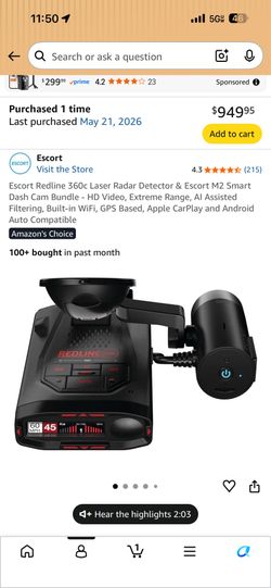 Escort Redline 360c Laser Radar Detector & Escort M2 Smart Dash Cam Bundle