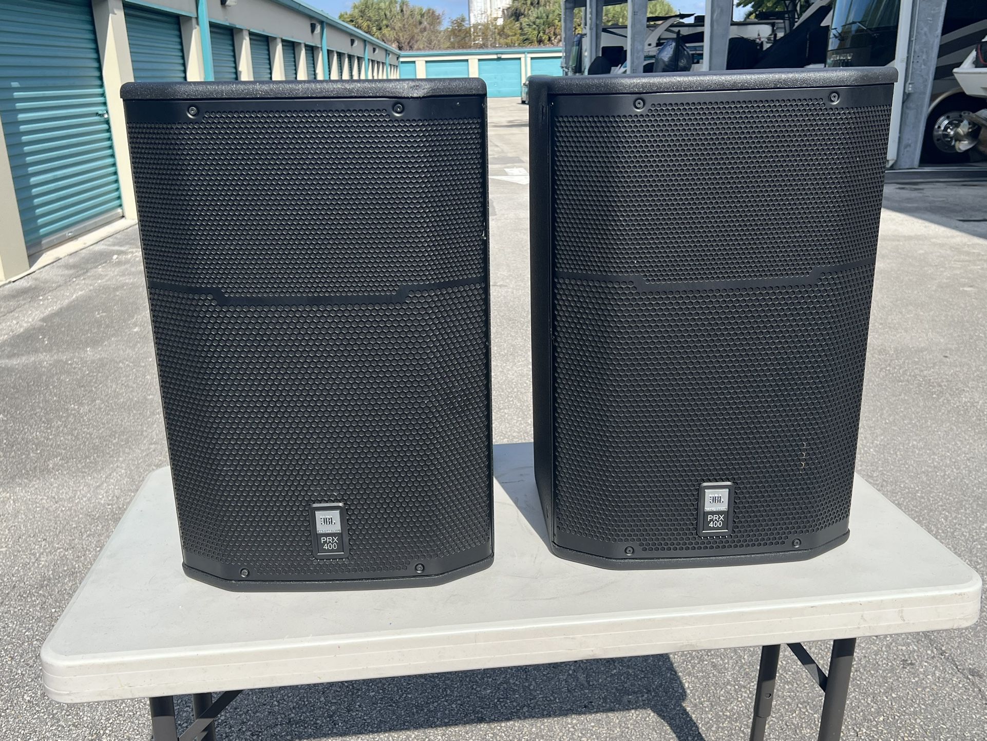 Pair of JBL PRX415M 15 inch Two-Way Stage Monitor and PA Speaker - Black 
