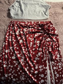 Red Floral Ruched Midi Skirt