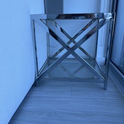 Glass End Table With Chrome Legs