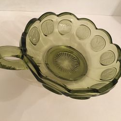 Vintage Coin Glass Nappy Handled Bowl Green/Olive Color 1.75x5 Inch