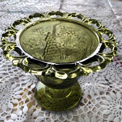 Vintage - Indian Glass Green Pedestal Bowl