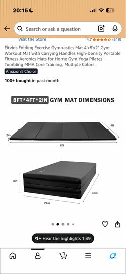 Fitvids 4’x8’x2” folding exercise gymnastics mats