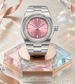 Montres Prestige Luxury Pink Ring Watch Silver Plated 316L Steel Fits Size 4-12!