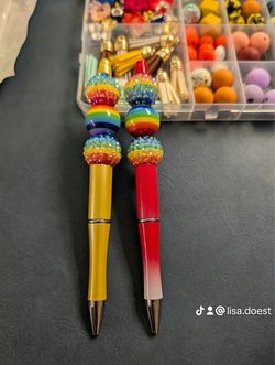 Handmade Rainbow Beaded Ballpoint Pens Set of 2
