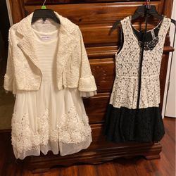 Girl’s Dresses, White/ Blue & White/ Size 12