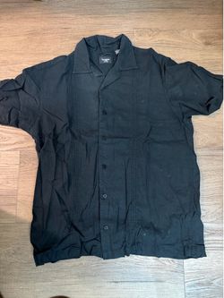 Men’s Haggar black linen & rayon shirt in size L #haggar #linen