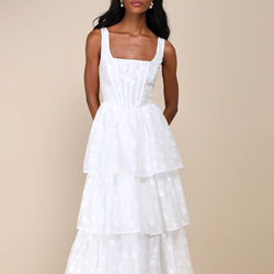 Lulu’s White Dress Tiered Midi Dress - Size Small