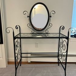 Vanity Black Metal, glass of top, mirrored 