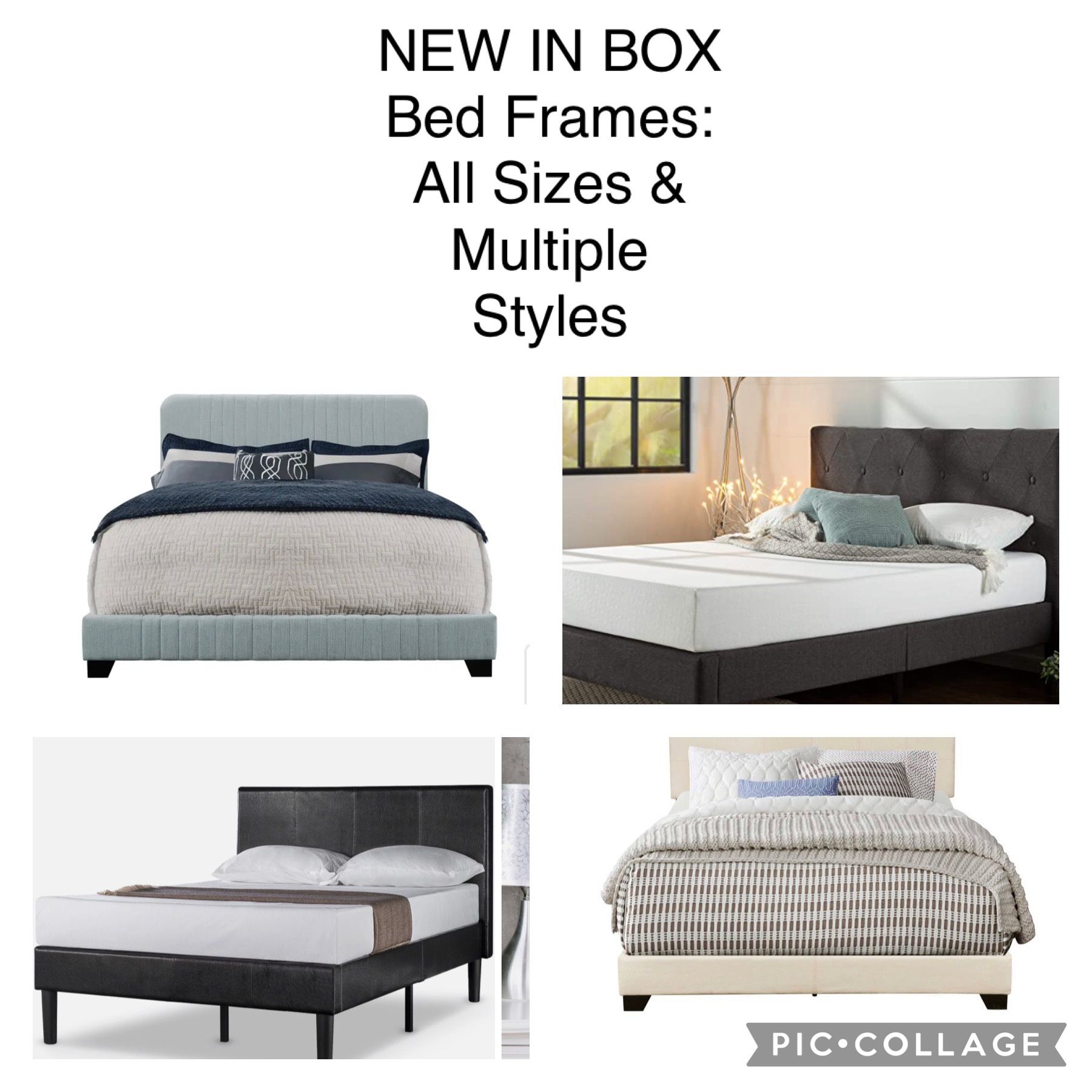 NEW IN BOX BED FRAMES & PLATFORM BED FRAMES at discounted prices Multiple sizes and styles available, message me with the size you're looking for! Twi