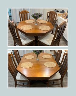 Refinished Solid Wood Dining Table + 4 Chairs | Expandable