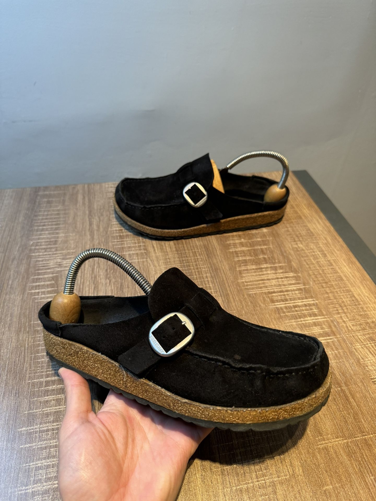 Birkenstock Buckley Clogs Womens Black Leather Suede Size 8 39