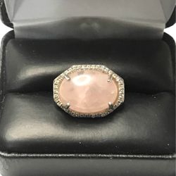 925 Sterling Silver Natural Rose Quartz Ring Size 9.5