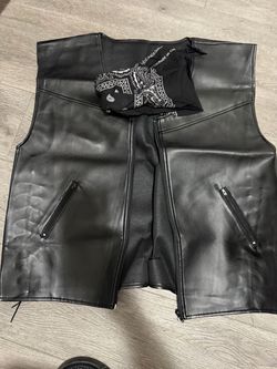 Black Leather Motorcycle Vest w/ bandana