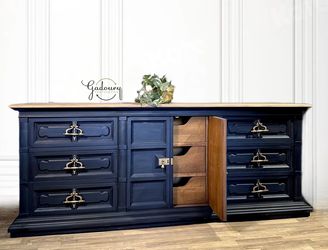 Heritage Solid Wood Blue Navy Black Gold Modern 9 Drawer Dresser Tv Stand  Buffet Credenza for Sale in Rancho Cucamonga, California - OfferUp