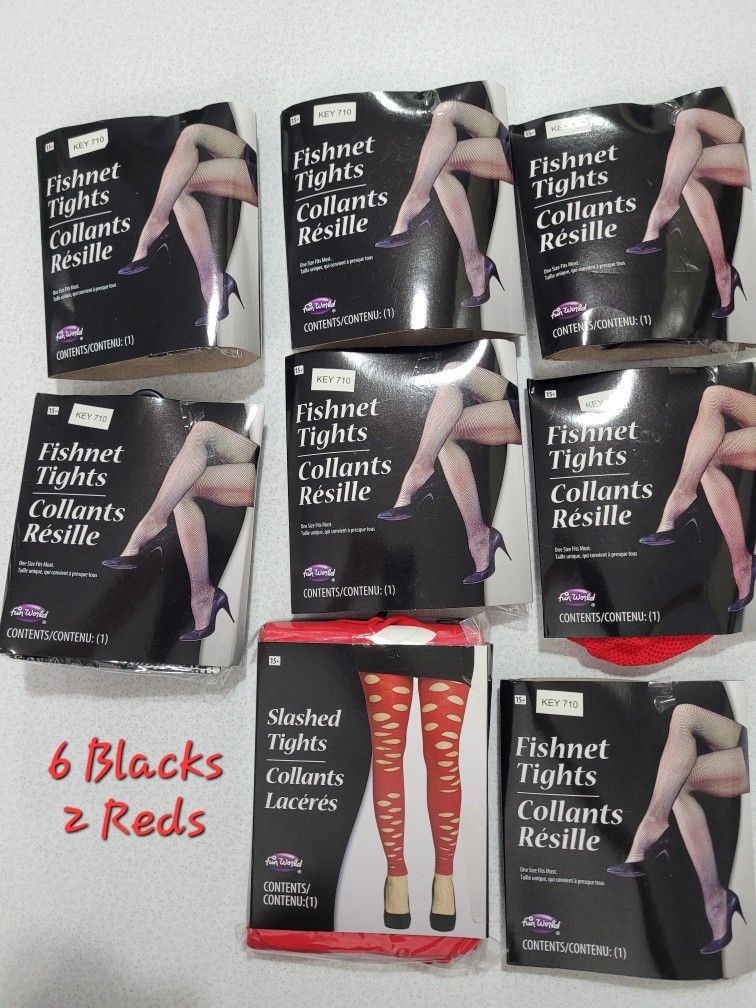 Lot of New Pairs of Fishnet Tights one size red and black