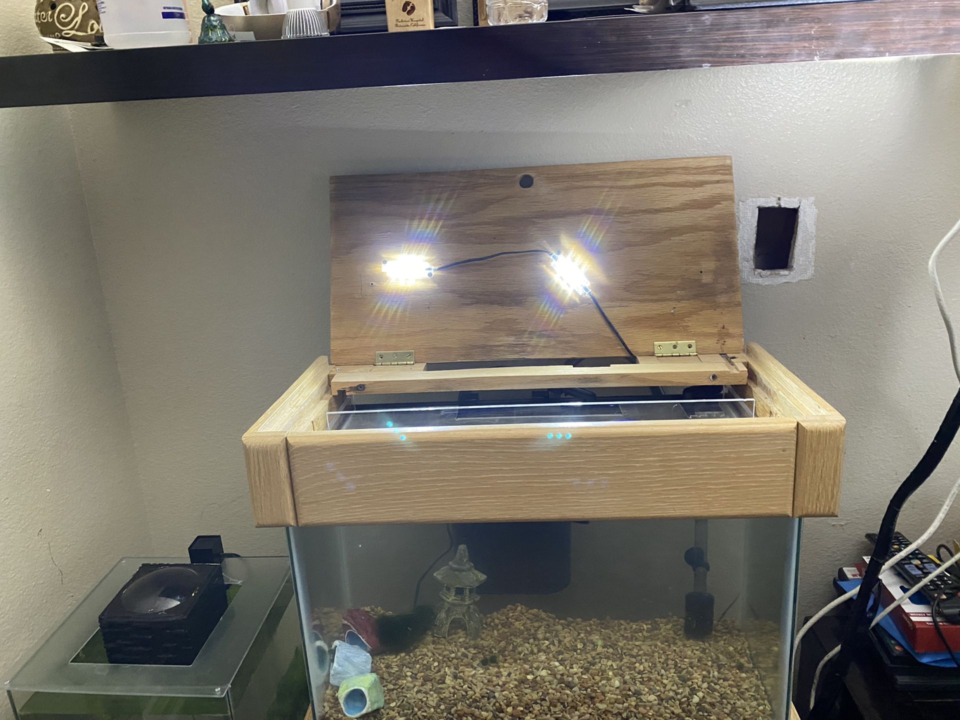 10 gallon fish tank stand and cover and filter
