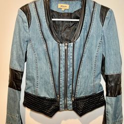 Beulah Jackets & Coats | Beulah Denim Jacket Blazer with Leather Accents with zipper