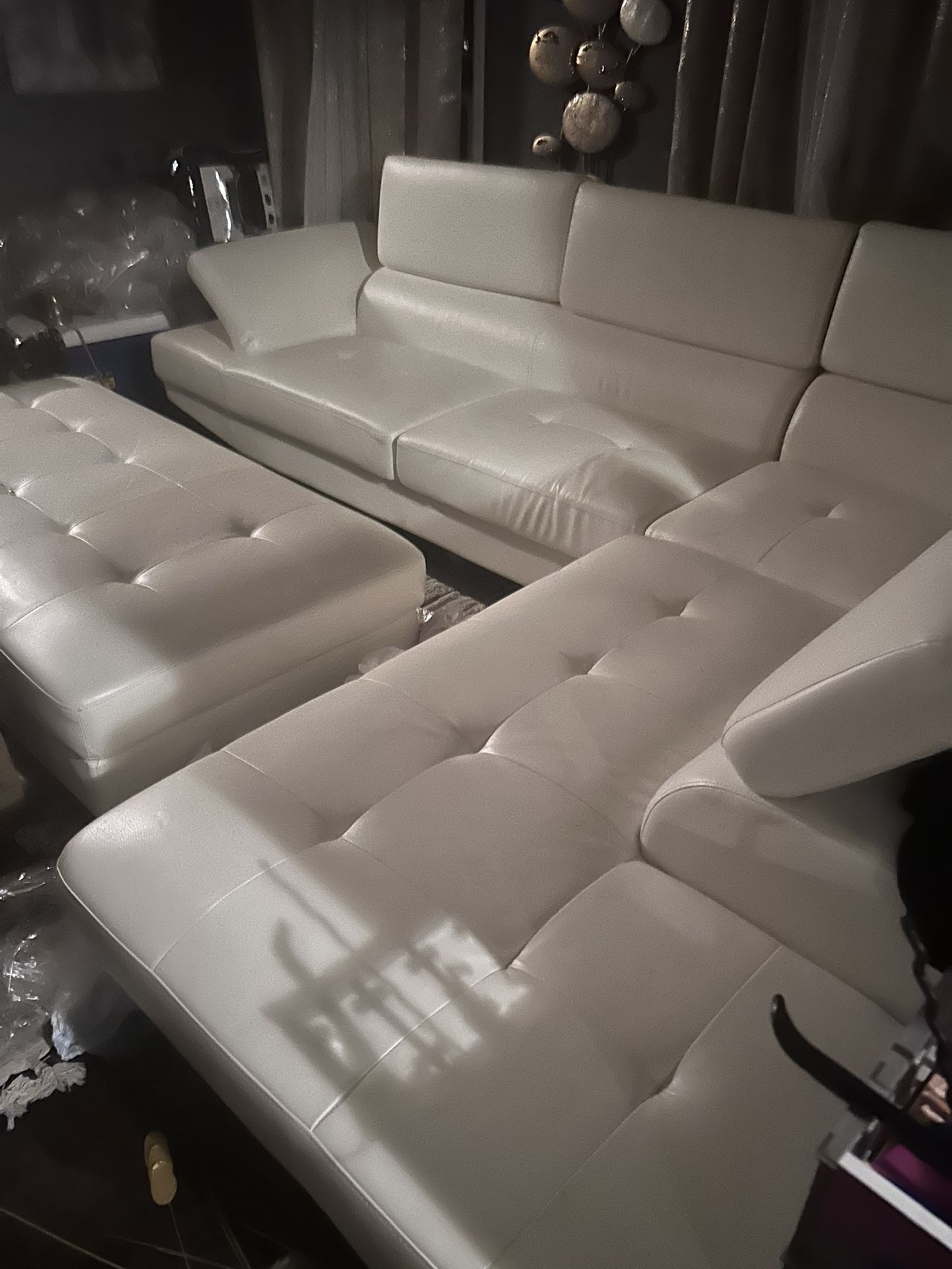 Cream Sectional With Large Ottoman,