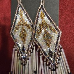 Handmade Beaded Copper White Delica Seed Bead Eagle Earrings 